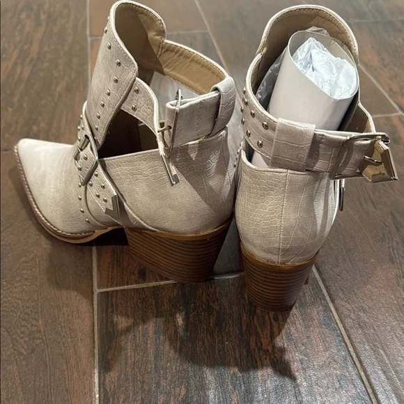 Studded Cream Ankle Boots - Picture 3 of 3